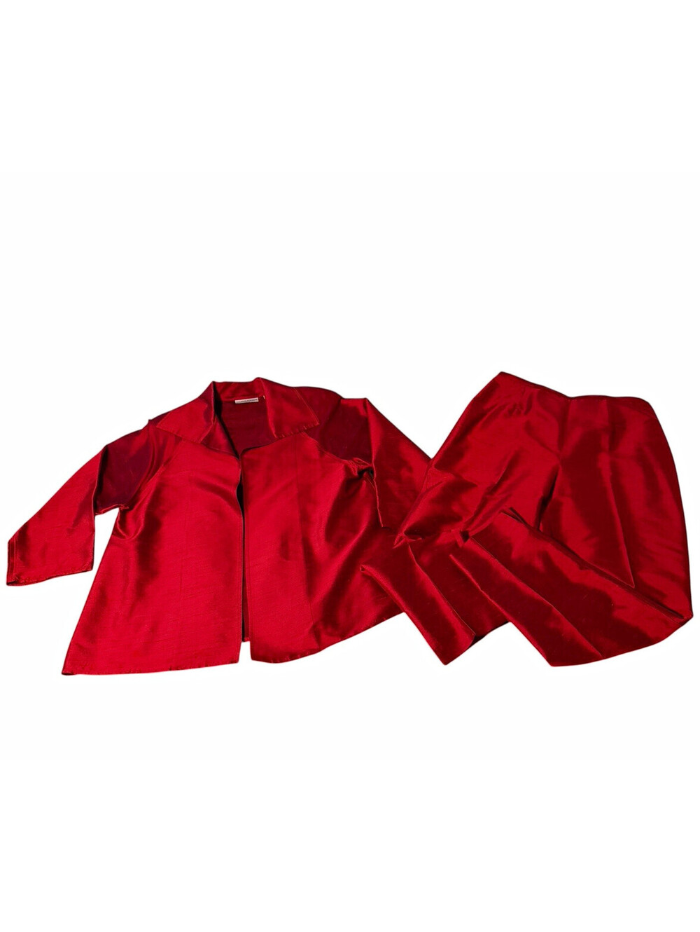 Vintage Valerie Stevens Red Silk 2-Piece Pant Suit Jacket & Pants See size info